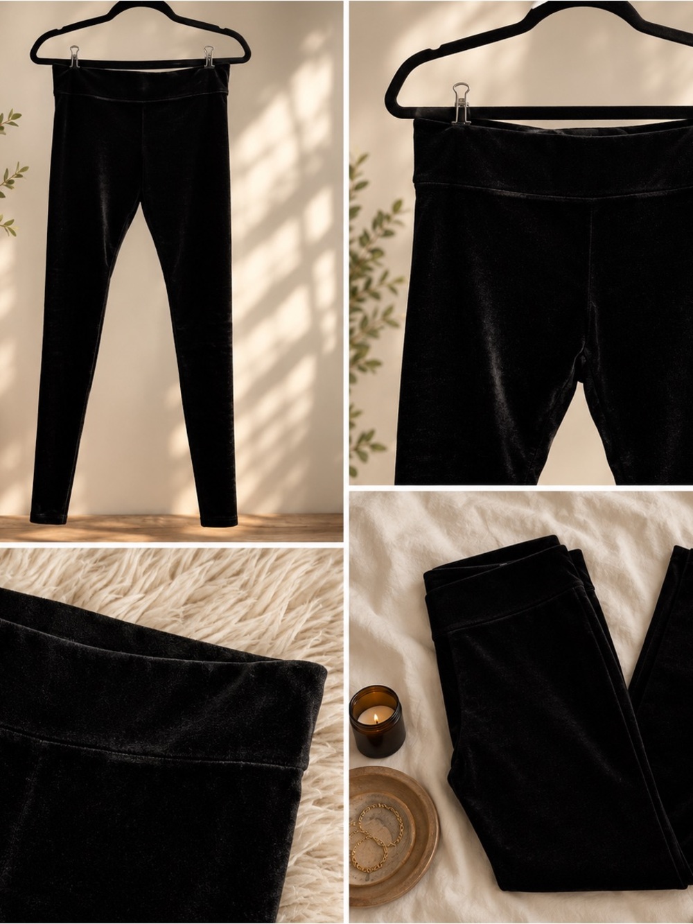 Marc New York Black Velvet High-Rise Leggings